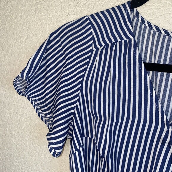 Naif wrap dress Ruffle V Neck Stripe Belted M city classy nautical boat - Picture 3 of 11